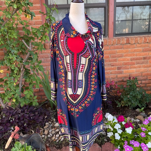 R & B Collections • Boho • Red/Blue • Geometric Design • Dress • Size X-Large - Picture 12 of 12